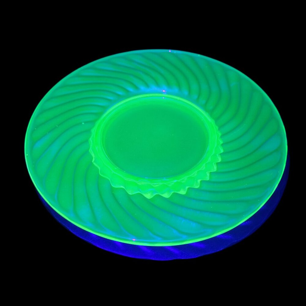 Vintage Uranium Depression Glass Green Decorative Saucer